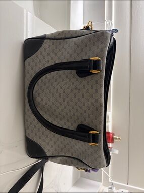 Gucci Gray Monogram Tote with Black Leather Trim and Gold Hardware